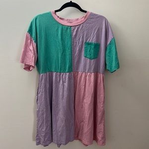 DANGERFIELD Pastel Colorblock T shirt Dress With Pockets Size Medium